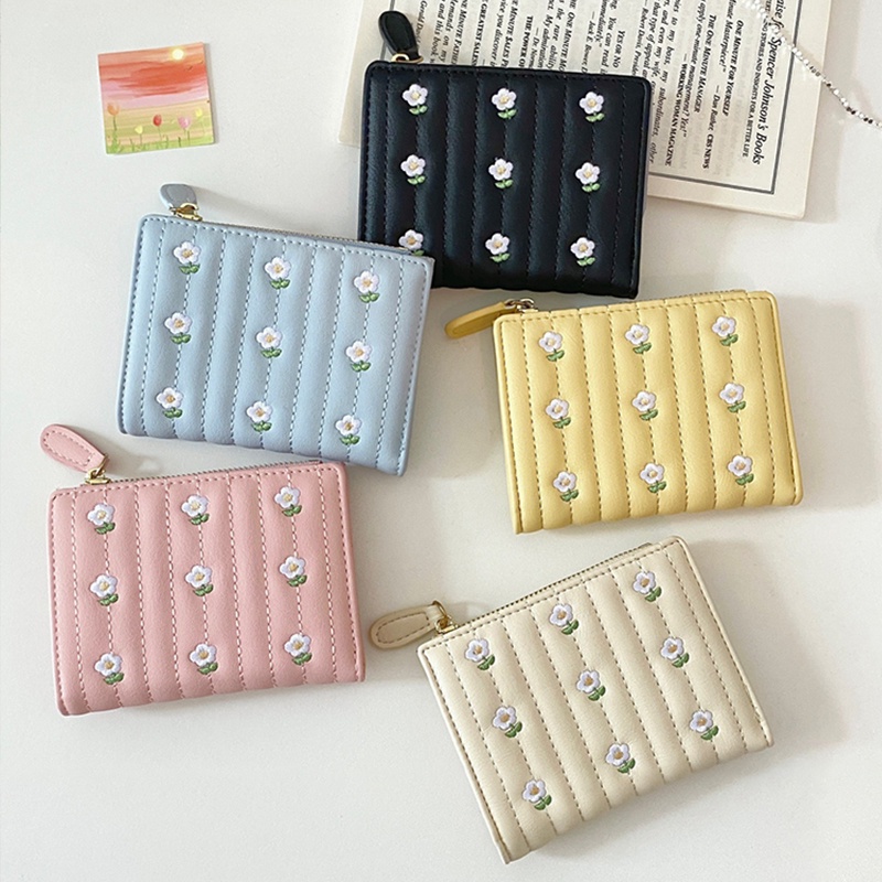 Ví Đựng Thẻ ID / Tiền Họa Tiết Hoa Nhỏ Gọn Nhẹ Có Khóa Kéo Kim Loại Cho Nữ