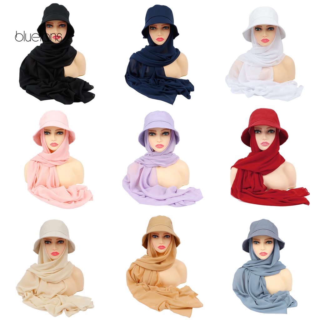 Bộ Nón Và Khăn Choàng Cổ Chiffon Mềm Mại Thoáng Khí Đa Năng 2 Trong 1