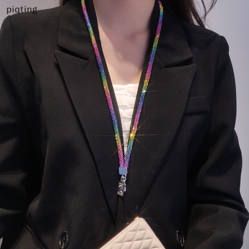 Piqt Dây Đeo Điện Thoại Đính Đá Sáng Bóng Có Ngăn Đựng Thẻ Hình Vuông Sáng Tạo Cá Tính