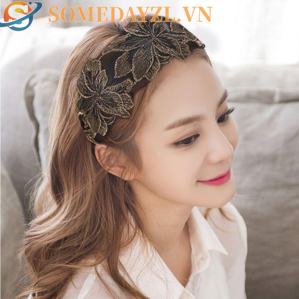 SOMEDAYZL Băng Đô Cài Tóc Viền Rộng Thêu Hoa Xinh Xắn Thời Trang Mùa Hè Cho Bạn Gái