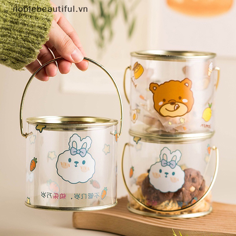 Hộp Thiếc Đựng Bánh Kẹo / Snack Trong Suốt In Họa Tiết Hoạt Hình Dễ Thương