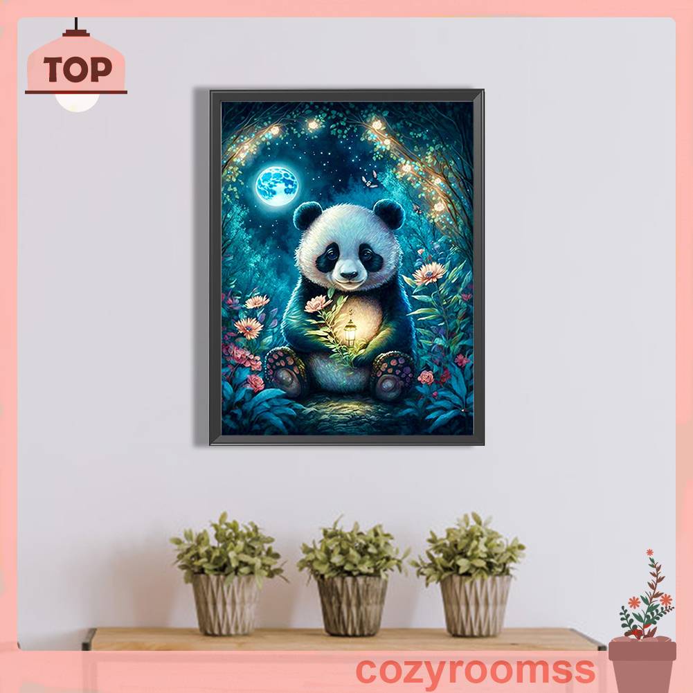 Tranh Đính Đá Kim Cương Toàn Bộ 5D DIY Hình Vẽ Gấu Trúc Ánh Trăng