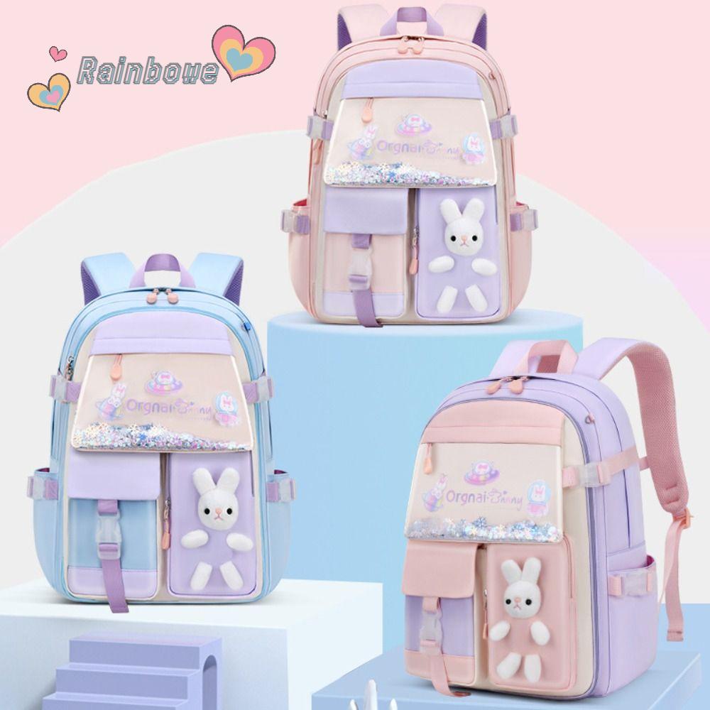 Ba Lô Đi Học Bằng Nylon Chống Nước Sức Chứa Lớn In Họa Tiết Hoạt Hình Màu Cầu Vồng Cho Bé Mẫu Giáo