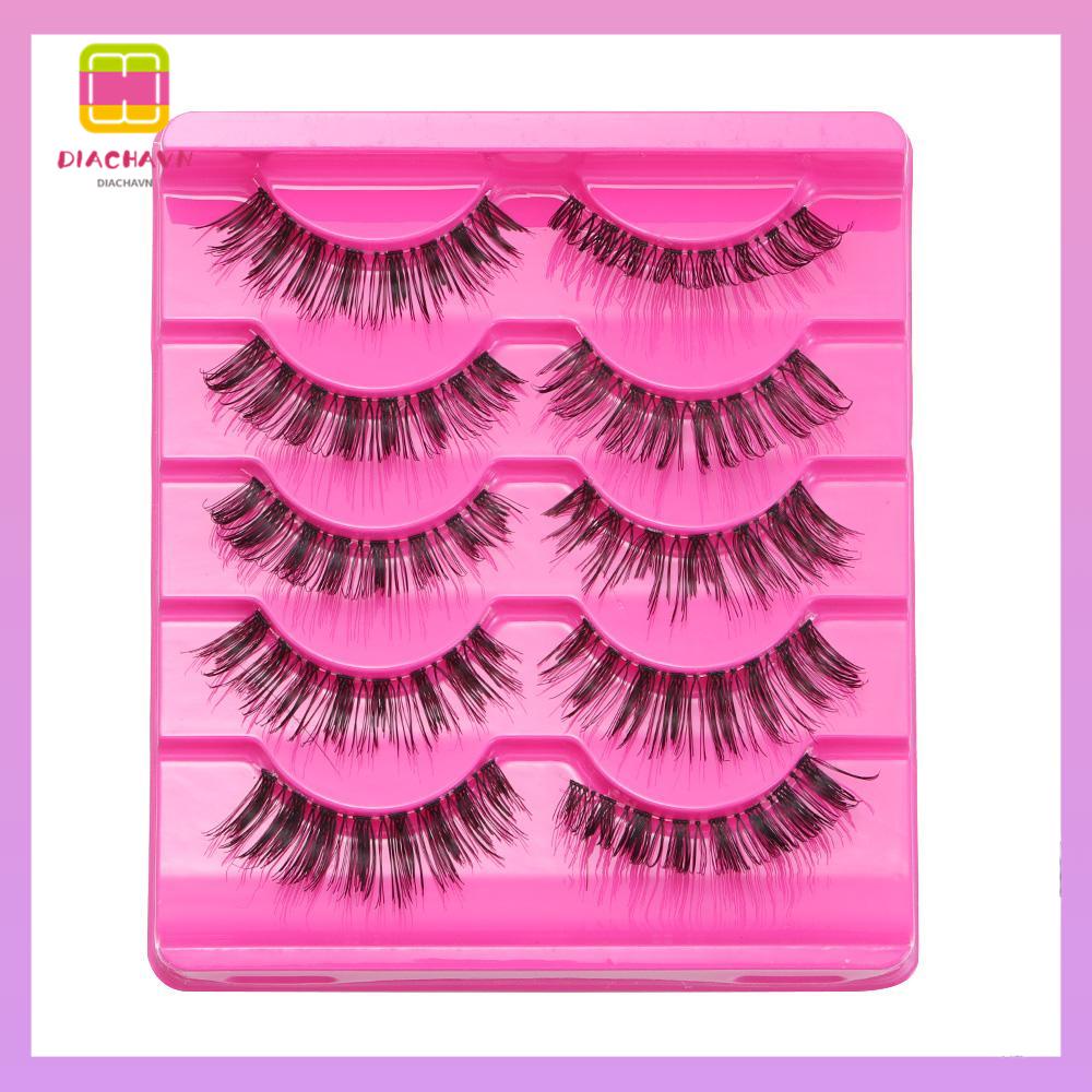 DIACHAVN Bộ 5 Cặp Lông Mi Giả Dài Mềm Mại Màu Đen Tự Nhiên