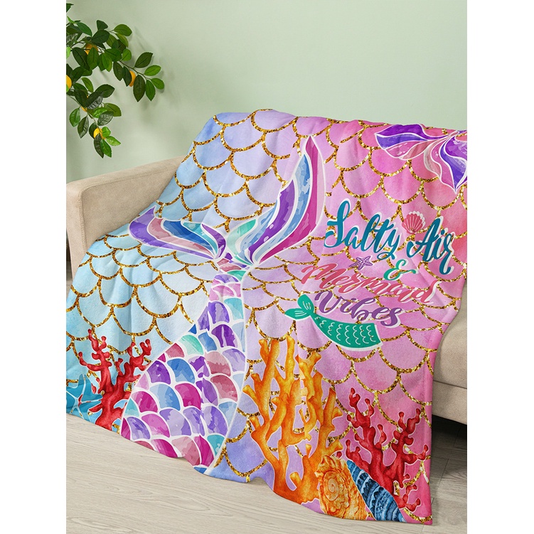 Chăn Flannel Mềm Mại Thoải Mái Chủ Đề Nàng Tiên Cá Đại Dương Đa Năng Chất Lượng Cao Trang Trí Nội Thất Hoặc Chăn Trải Ghế Sofa Gia Đình Phong Cách Đại Dương Trẻ Trung