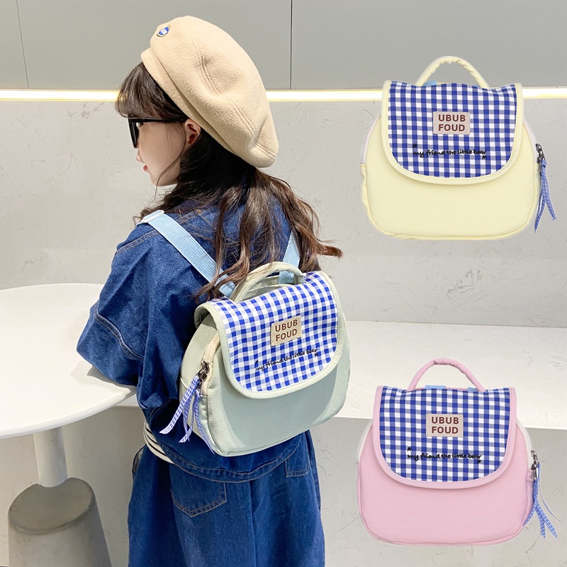 Ba Lô cotton Nhỏ Nhắn Sọc Ca Rô Dễ Thương Phong Cách Hàn Quốc Cho Bé