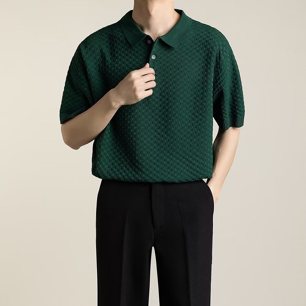 Áo Thun polo Tay Ngắn Vải Lụa Lạnh Mỏng Thời Trang Mùa Hè Phong Cách Hàn Quốc Cho Nam