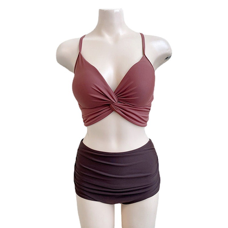 Bộ Đồ Bơi Hai Mảnh Lưng Cao Cổ Chữ V Xẻ Sâu Gợi Cảm Phong Cách Hàn Quốc Hàng Mới 2023 Dành Cho