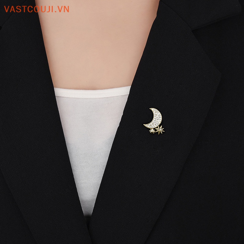 Ghim Cài Áo Hình Trăng Sao Đính Đá Thanh Lịch Cho Nữ