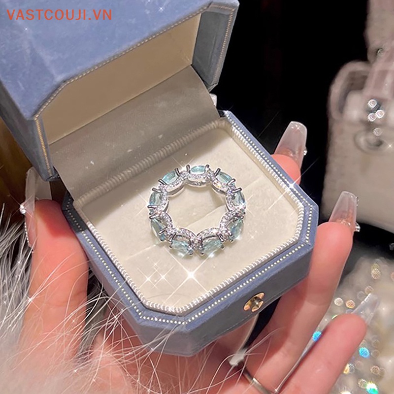 Nhẫn Đính Đá Zircon Màu Xanh Dương Sáng Tạo Thời Trang Mùa Hè Cho Nữ