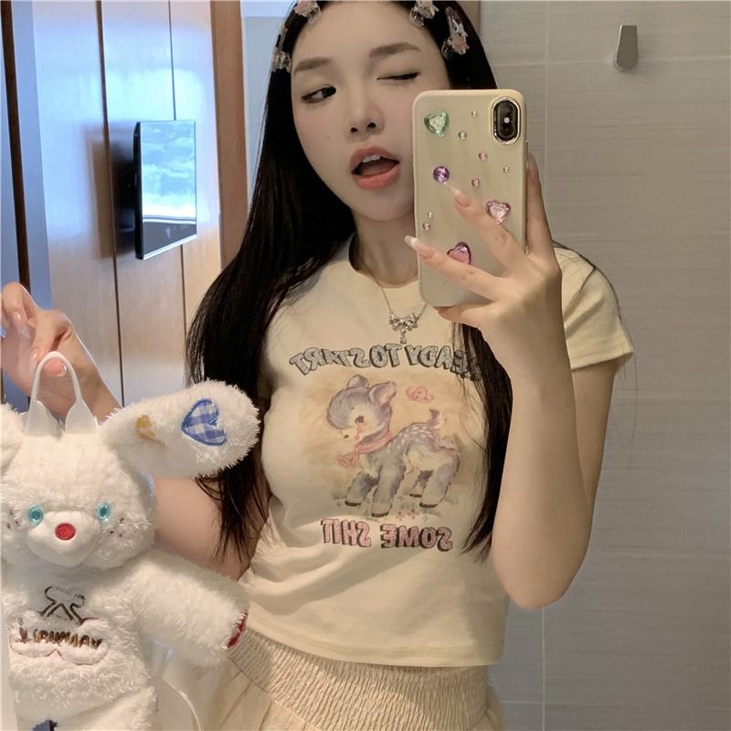 Áo Thun Tay Ngắn Hở Vai Dáng Ôm Phong Cách Mùa Hè Mới Cho Nữ