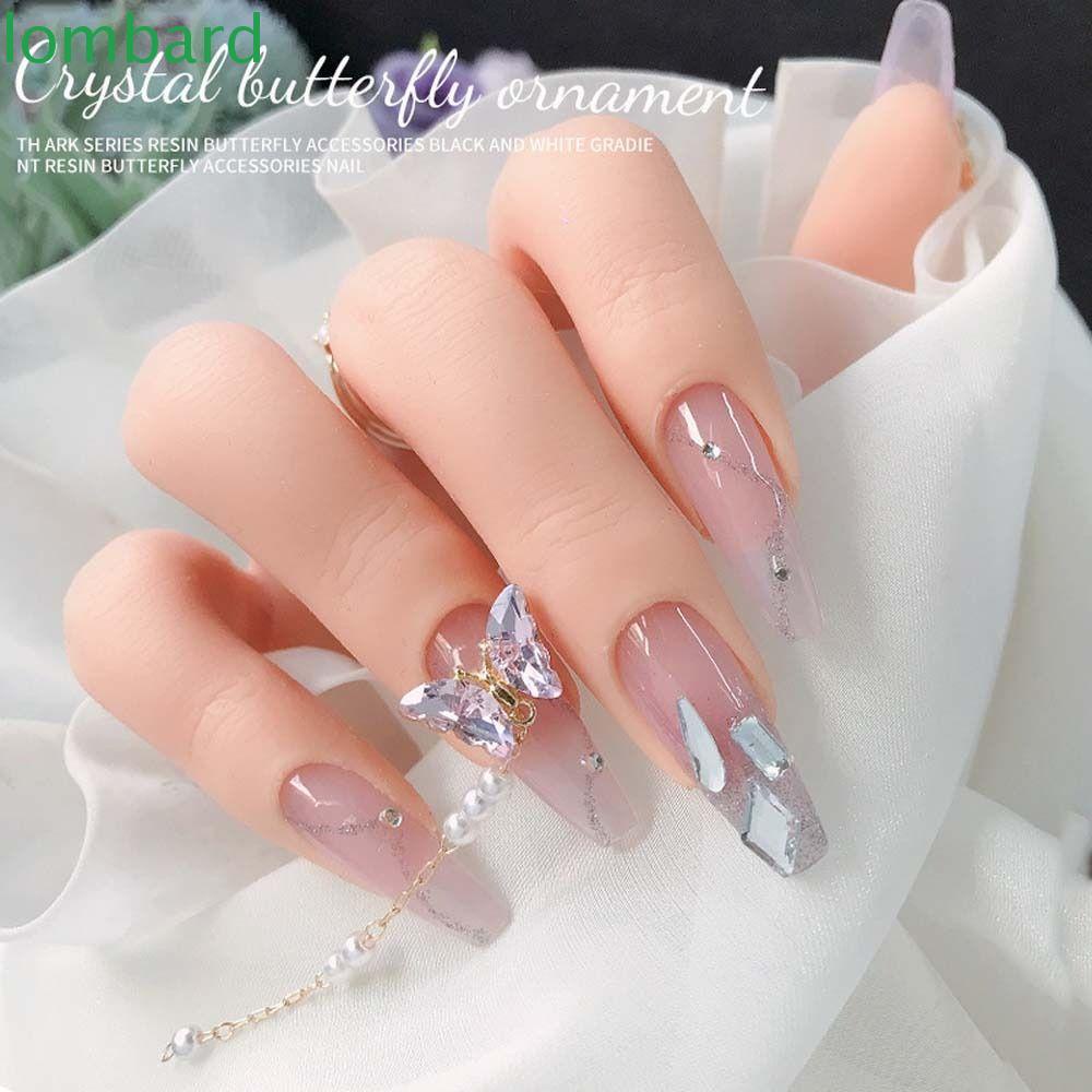 LOMBARD Phụ Kiện Trang Trí Móng Tay 3D Hình Bướm Đính Đá Xinh Xắn