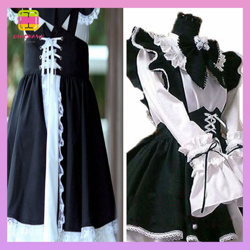 DIACHAVN Đầm Lolita Họa Tiết Anime Trắng Đen Thời Trang Cho Nữ