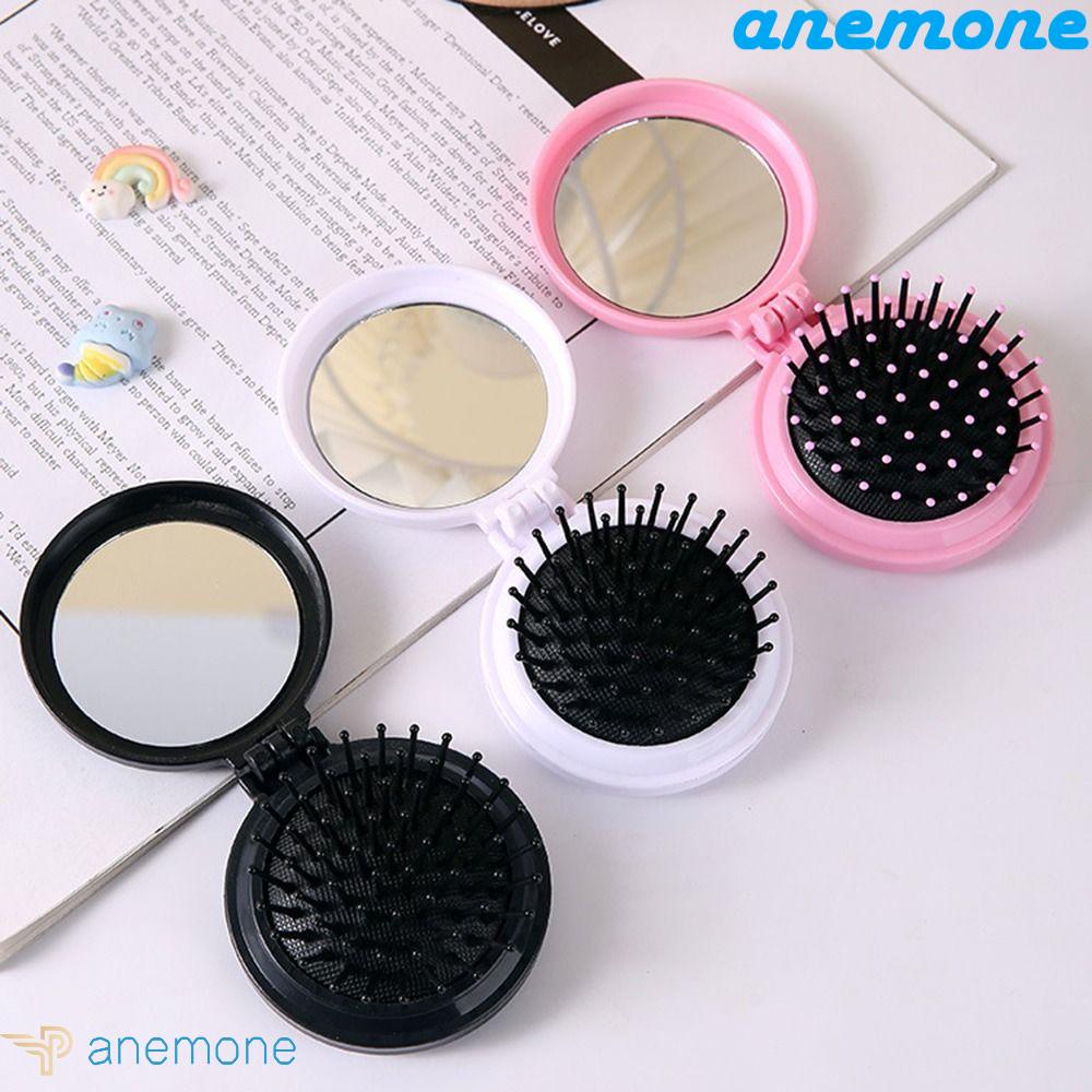ANEMONE Lược Chải Tóc Xoăn Mini Kèm Gương Trang Điểm Mát Xa Da Đầu Cho Nữ