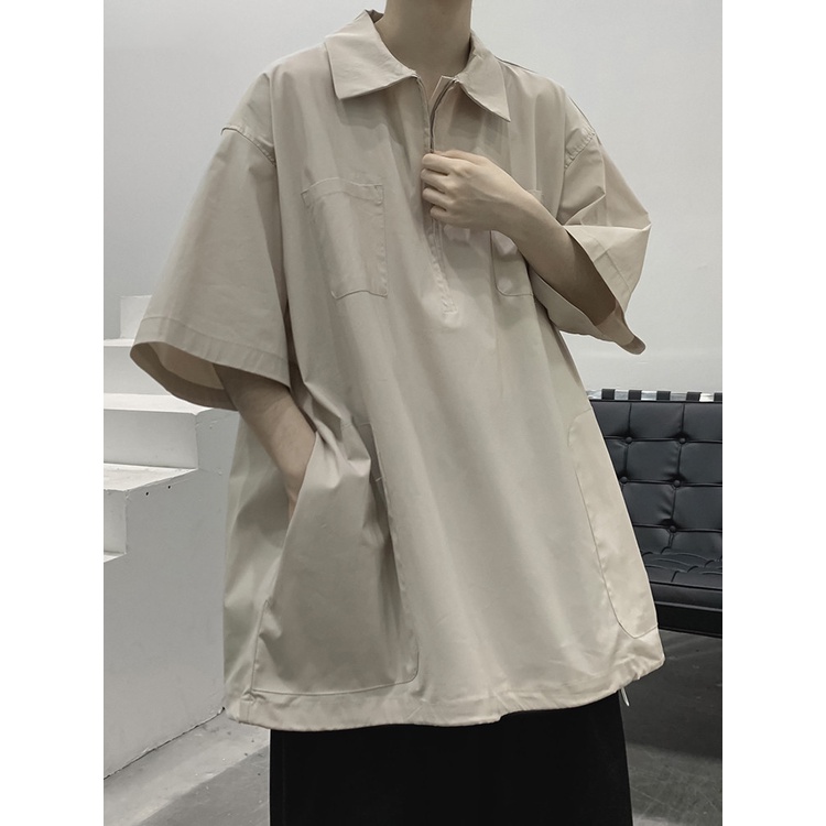 Áo Thun polo Tay Ngắn Có Khóa Kéo Phong Cách Nhật Bản Thời Trang Mùa Hè Cho Nam