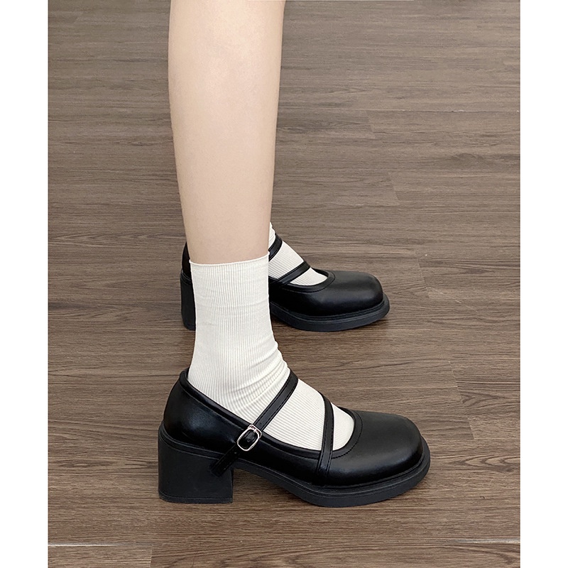 Giày Da Mũi Tròn Màu Đen Phong Cách Pháp Thời Trang Cho Nữ