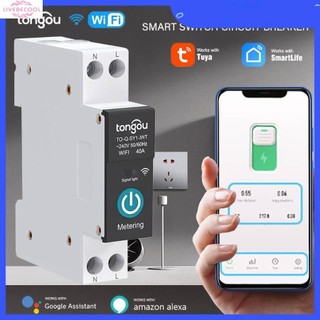 Cầu dao thông minh wifi tuya 1p 63a din rails cho điều khiển nhà thông minh, điều khiển từ xa, không đường dây bằng ứng dụng livebecool