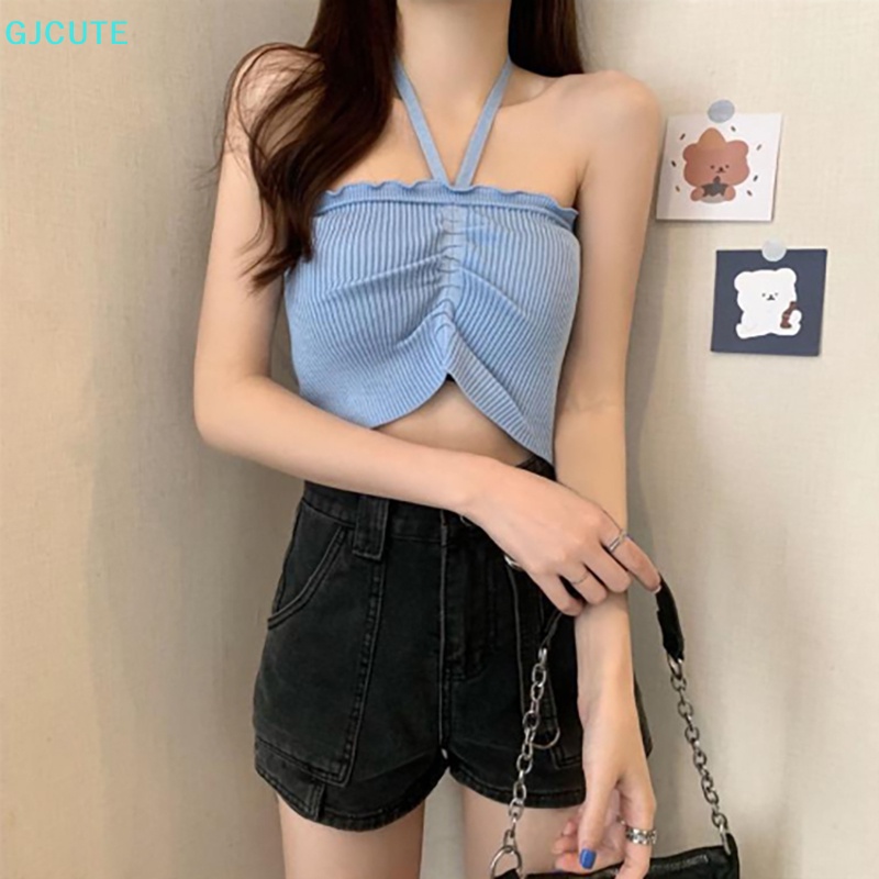 GJCUTE Áo Croptop Dệt Kim Phối Dây Rút Thời Trang Mùa Hè Dành Cho Nữ