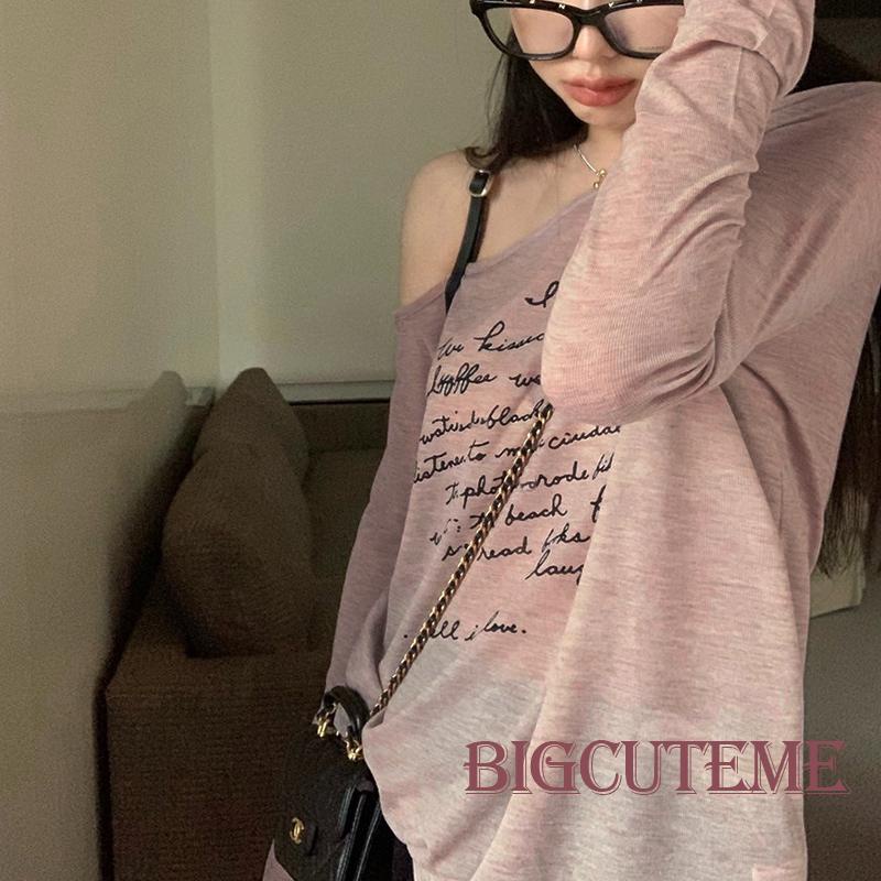 Áo Thun Nữ Tay Dài Dáng Rộng In Chữ Phong Cách Đường Phố Cá Tính