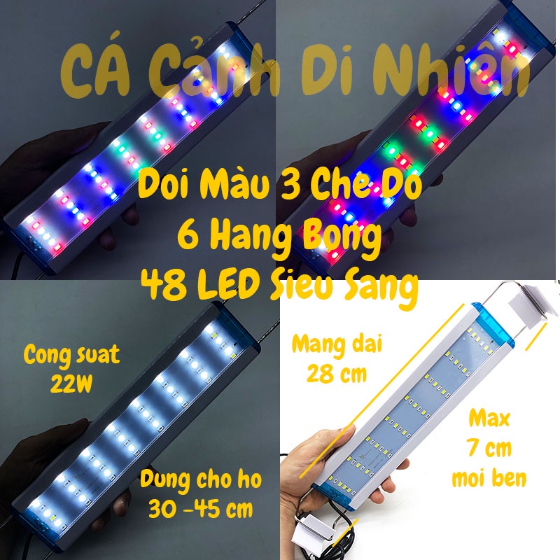 Đèn LED máng kẹp thành hồ cá 30-40 cm 9W 2 dãy màu TRẮNG - ĐỔI MÀU 24 LED P350