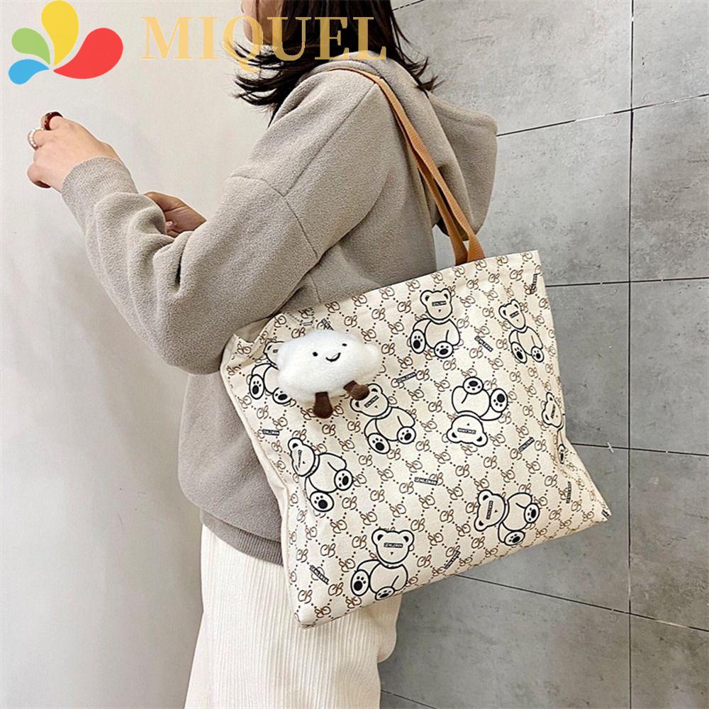 MIQUEL Túi Xách Canvas Cỡ Lớn In Họa Tiết Gấu Thời Trang Cho Nữ