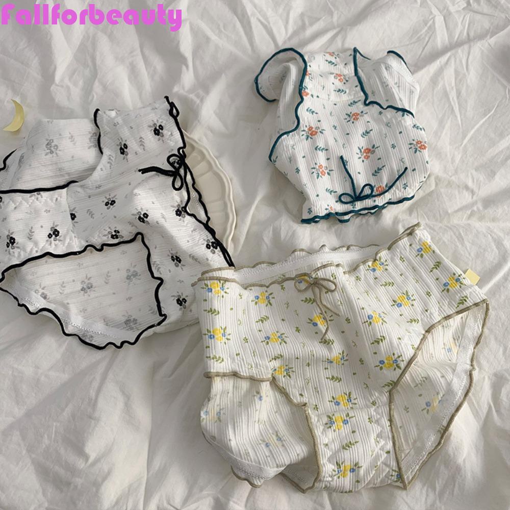 FALLFORBEAUTY Quần Lót Cotton Lưng Vừa In Họa Tiết Retro Hàn Quốc Cho Nữ