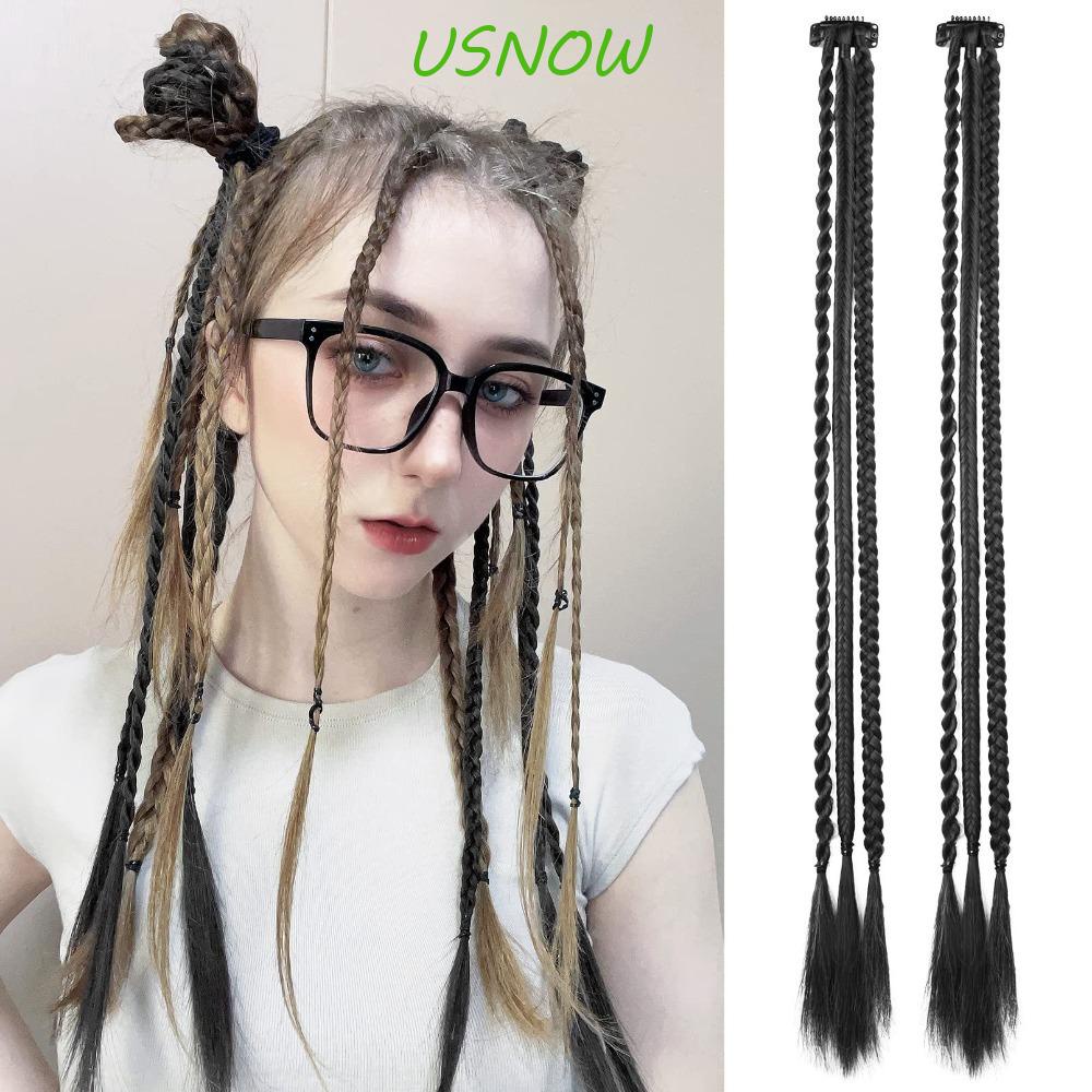 USNOW Bím Tóc Giả Bện Bằng Sợi Tổng Hợp Cách Nhiệt Màu Nâu / Đen Dành Cho Nữ