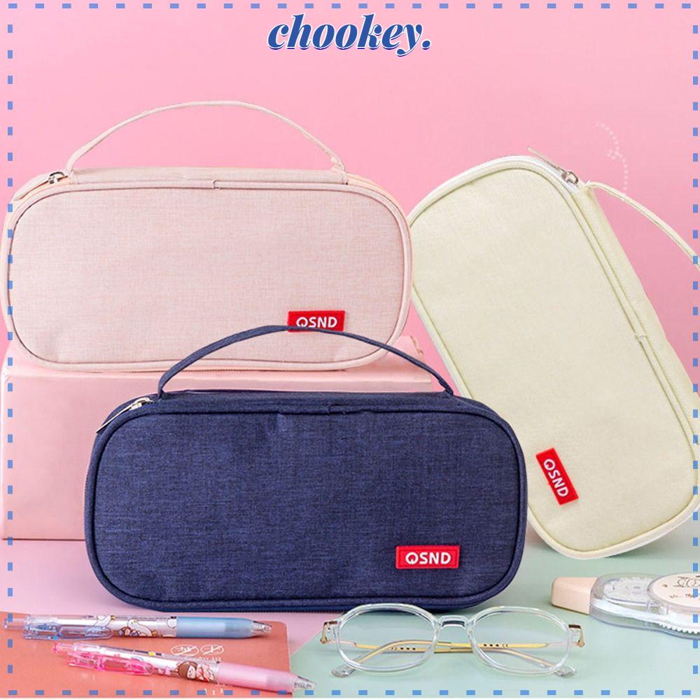 CHOOKEY Túi Đựng Bút Bằng Vải Canvas Hai Ngăn Có Khóa Kéo Tiện Dụng