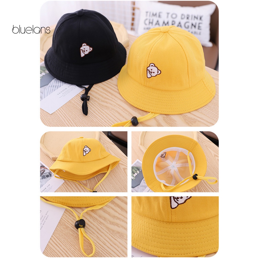 Nón Bucket Chất Liệu Cotton Thoáng Khí In Họa Tiết Chú Gấu Dễ Thương Cho Bé Gái