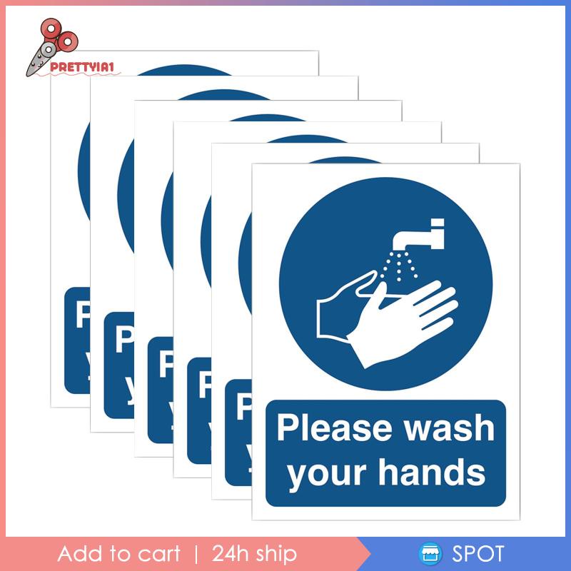 Bộ 6 Miếng Dán Biển Báo Rửa Tay Cho Nhà Vệ Sinh