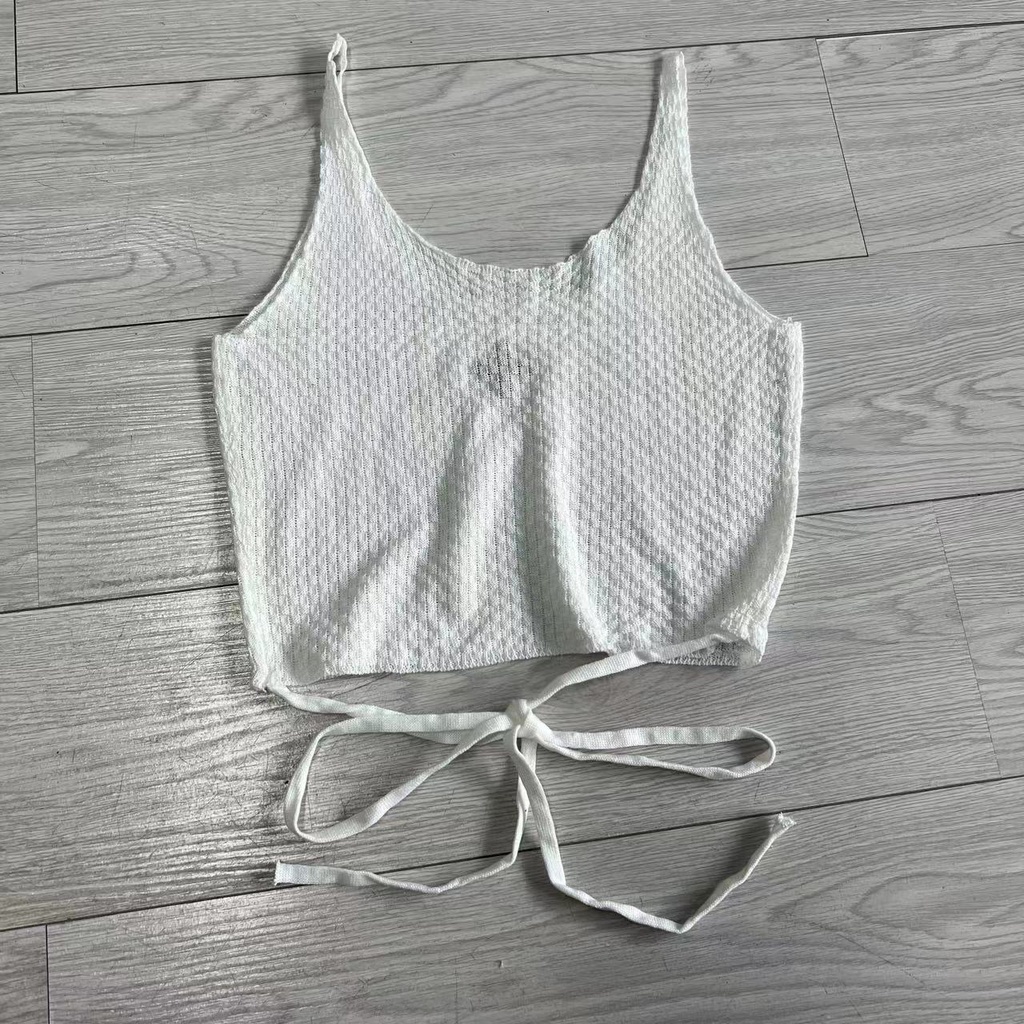 Áo Hai Dây Dệt Kim Dáng Ngắn Thời Trang Mùa Hè 2023 Cho Nữ Lưng