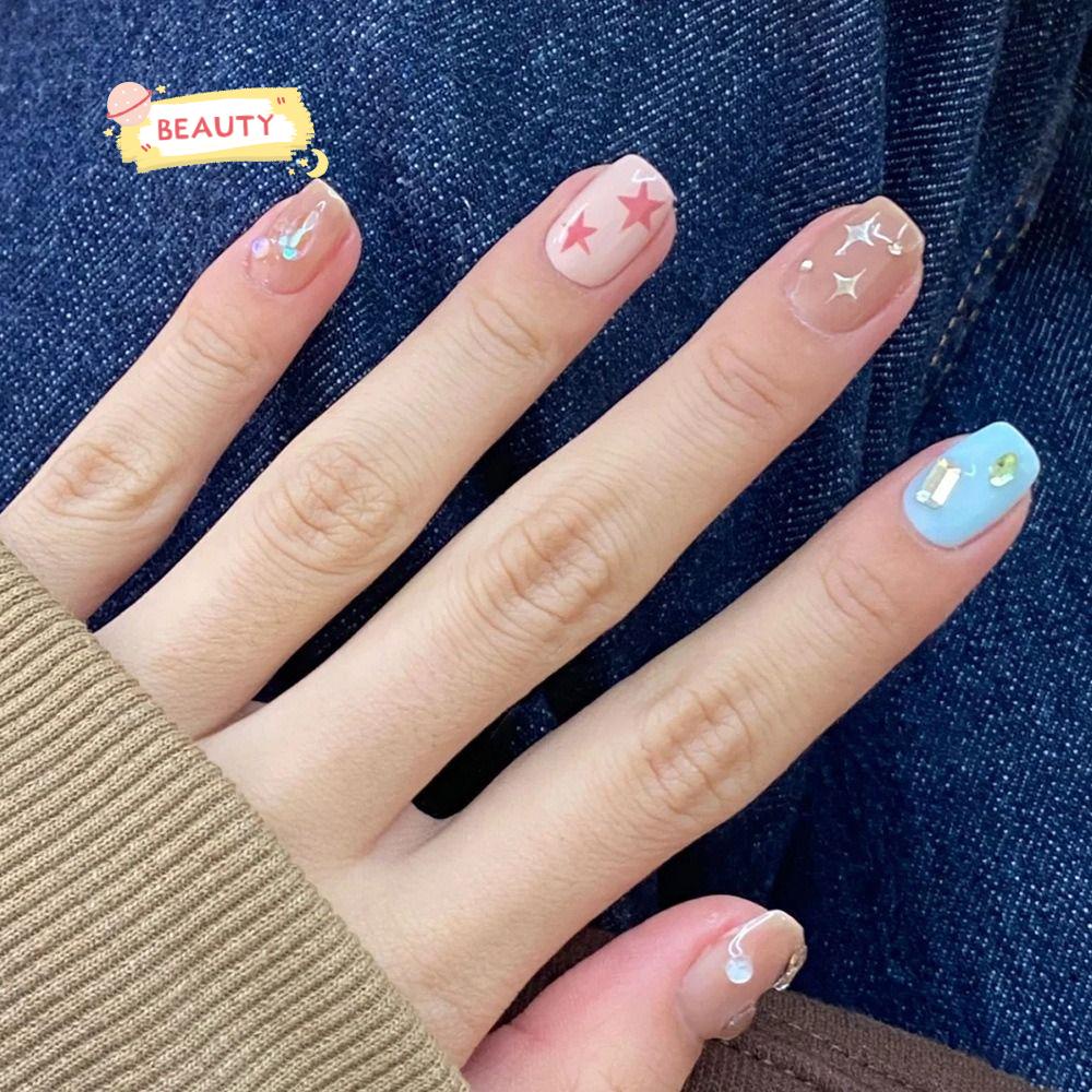 BEAUTY Bộ Móng Tay Giả Che Phủ Toàn Diện Đầu Vuông Có Thể Tháo Rời