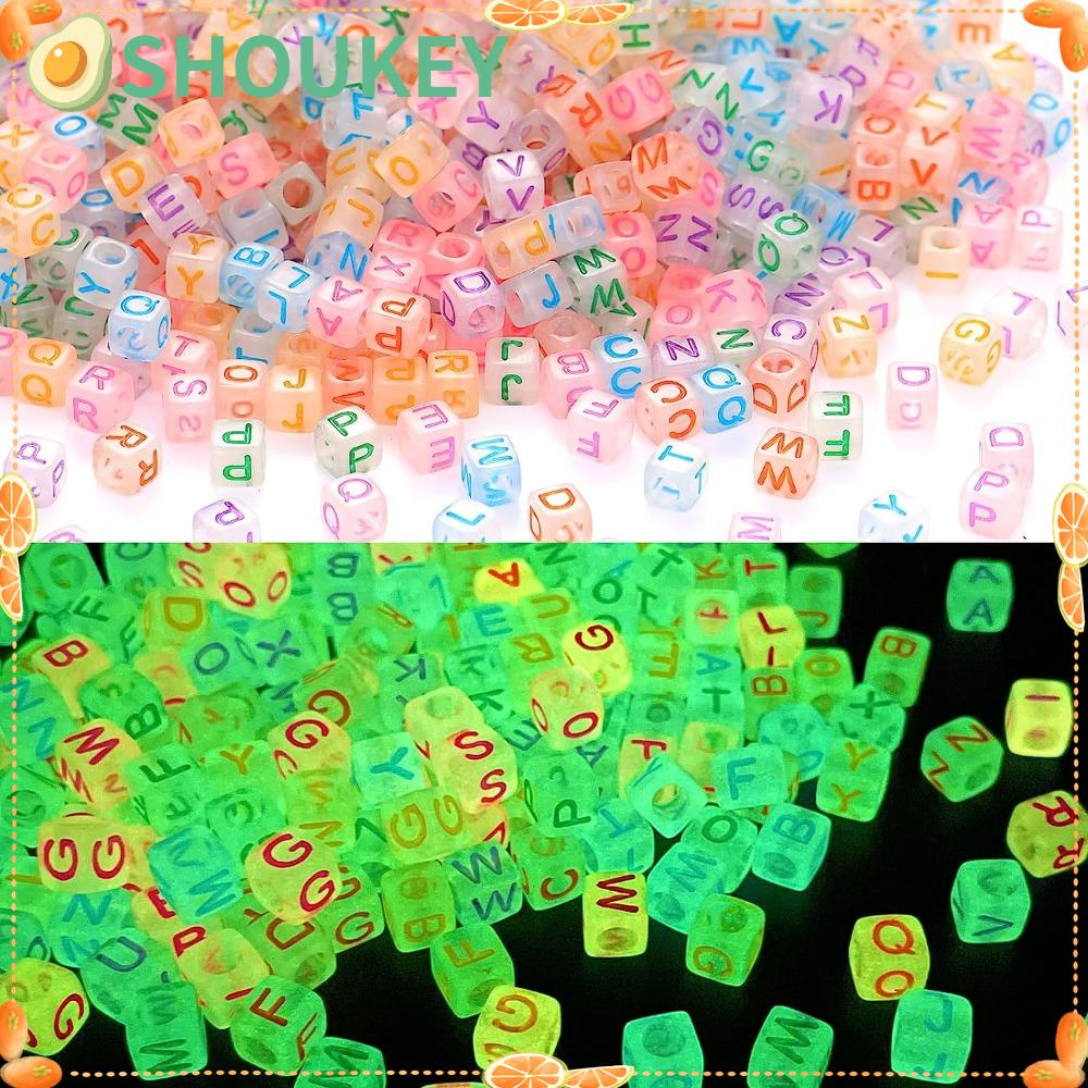 SHOUKEY Hạt Cườm Vuông 8mm Phát Sáng Trong Bóng Tối Làm Trang Sức Thủ Công