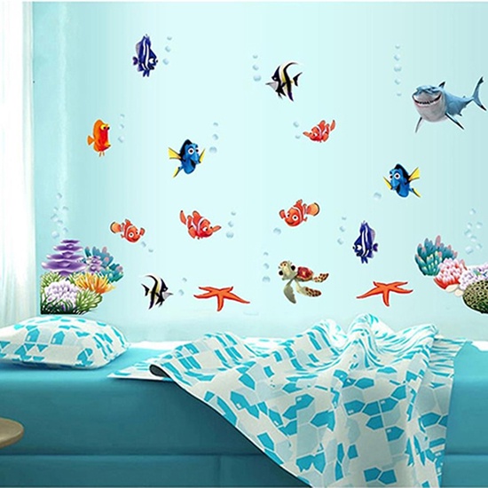 Miếng Dán Tường Trang Trí Hình Cá Hoạt Hình Tháo Rời Được