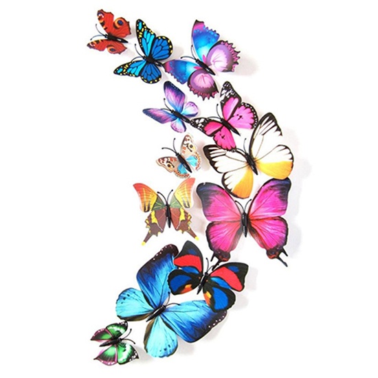 Set 12 Miếng Dán Tường / Cửa Hình Bướm 3D Độc Đáo Trang Trí Nhà Cửa DIY