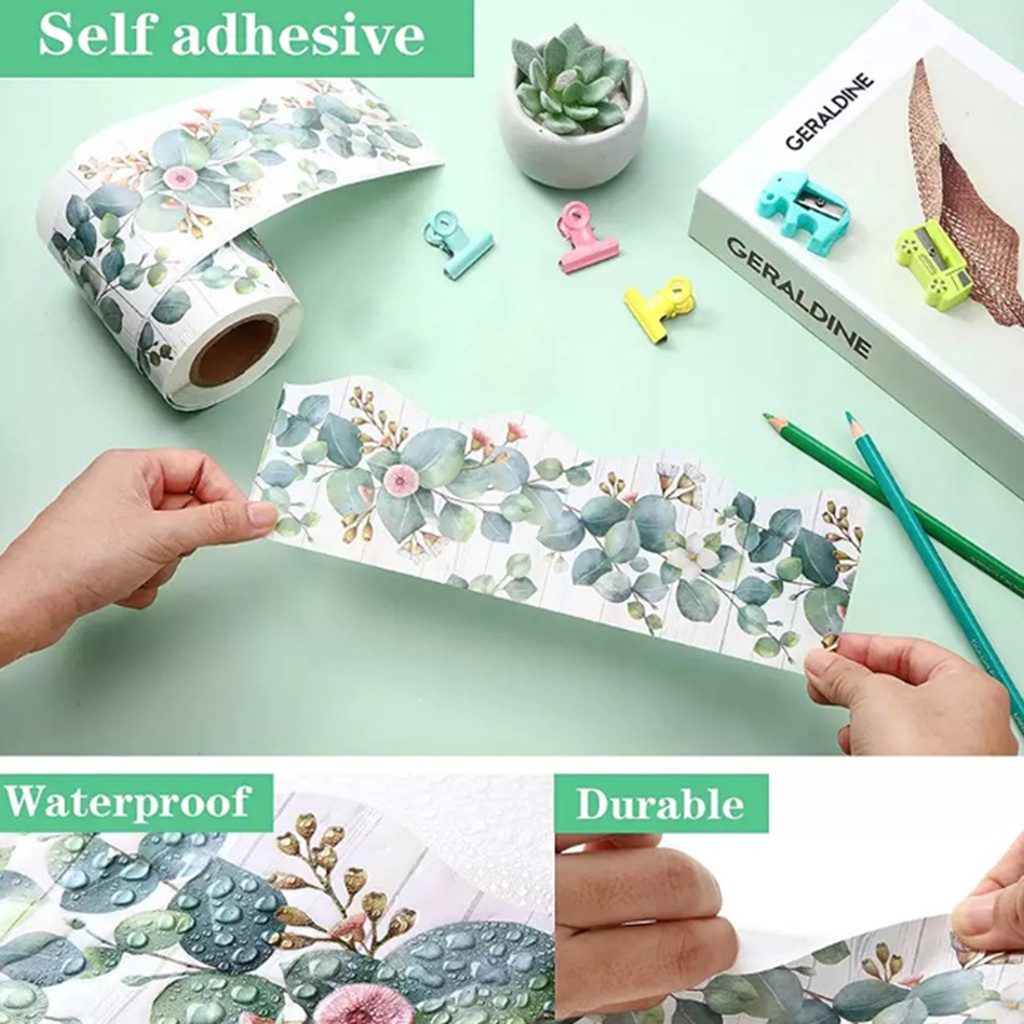 1 Cuộn 5M Sticker Dán Tường Chống Thấm Nước Hình Hoa Lá Bạch Đàn