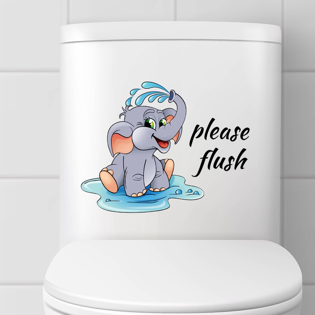 Miếng Dán Trang Trí Toilet Họa Tiết Chú Voi Hoạt Hình Tự Dính Chống Thấm Nước