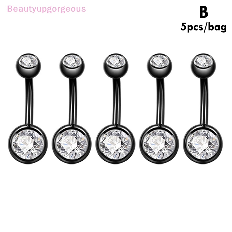 Set 5 Khuyên Rốn Bằng Thép Không Gỉ Đính Kim Cương Giả