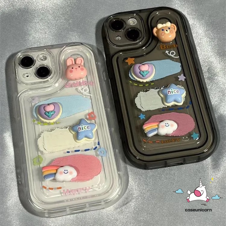 Ốp Điện Thoại Hình Gấu Thỏ 3D Dễ Thương Cho IPhone 7 8 Plus XR 13 11 14 12 Pro MAX X XS MAX 7plus SE 2020