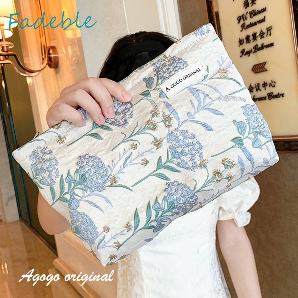 Túi Đựng Mỹ Phẩm Catton Sức Chứa Lớn Họa Tiết Hoa Dành Cho Nữ