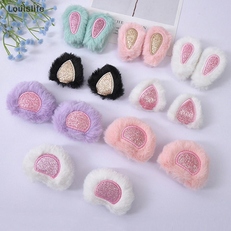 Bộ 2 Kẹp Tóc Louislife Bằng cotton Hình Tai Thỏ Hoạt Hình DIY