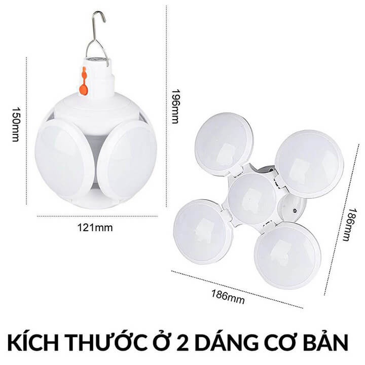 Bóng đèn led tích điện 40W, năng lượng mặt trời hình 4 Cánh Hoa có thể đóng mở
