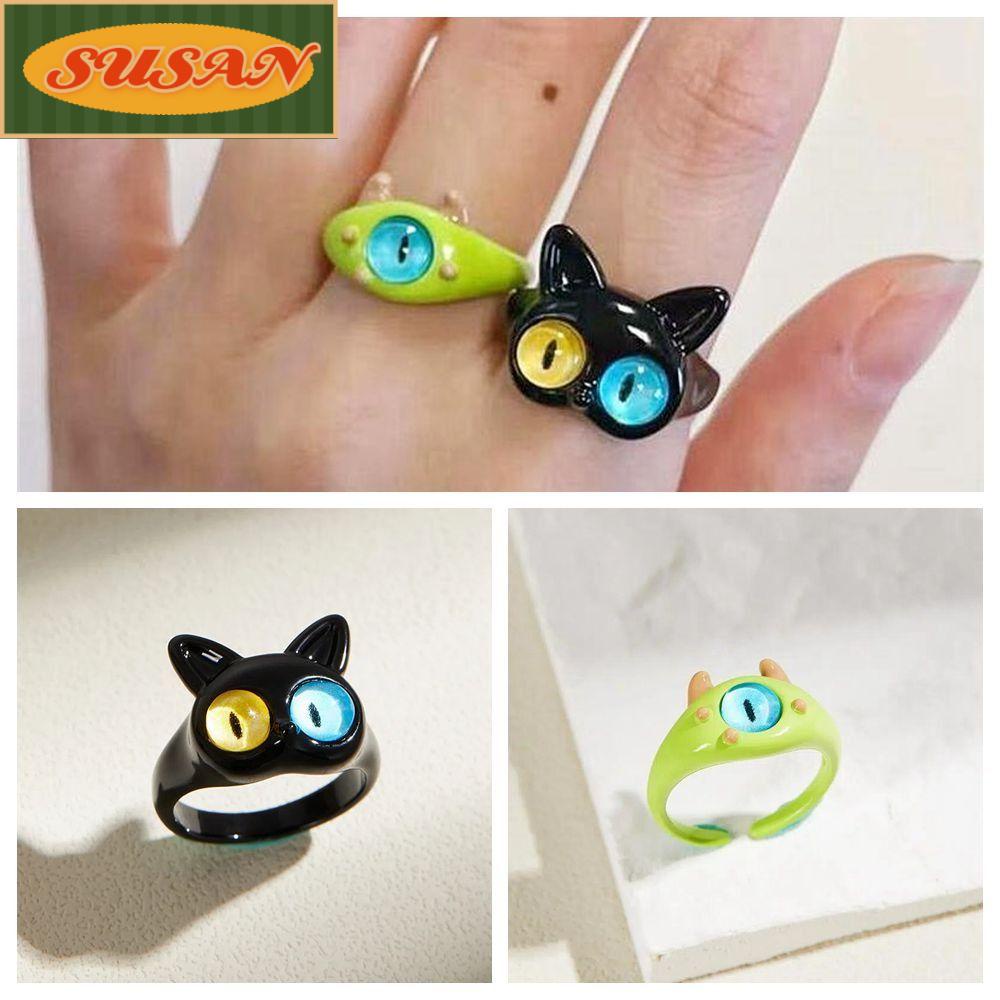 SUSANS Nhẫn Hình Mèo Đen Thời Trang