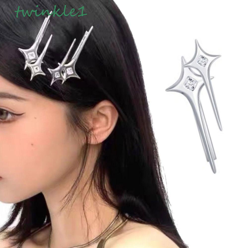 TWINKLE Kẹp Tóc Kim Loại Màu Bạc Phong Cách Hàn Quốc Cho Nữ