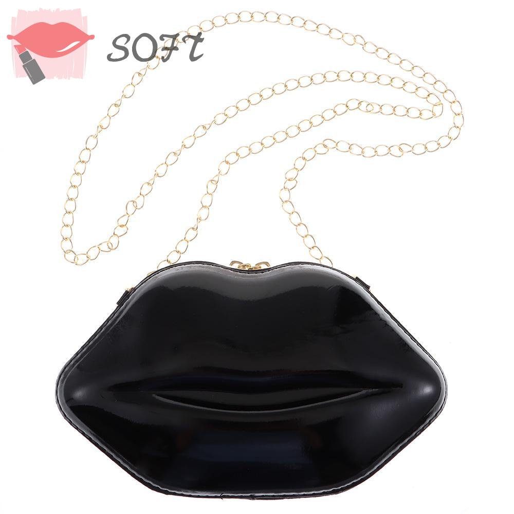 SOFTNESS Túi Đựng Điện Thoại Di Động Bằng PVC Hình Đôi Môi Phối Dây Xích Đeo Vai Cho Nữ