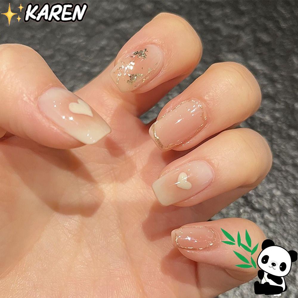 KAREN Bộ 24 Móng Tay Giả Tái Sử Dụng Được Che Phủ Toàn Diện Phong Cách Pháp Cho Nữ