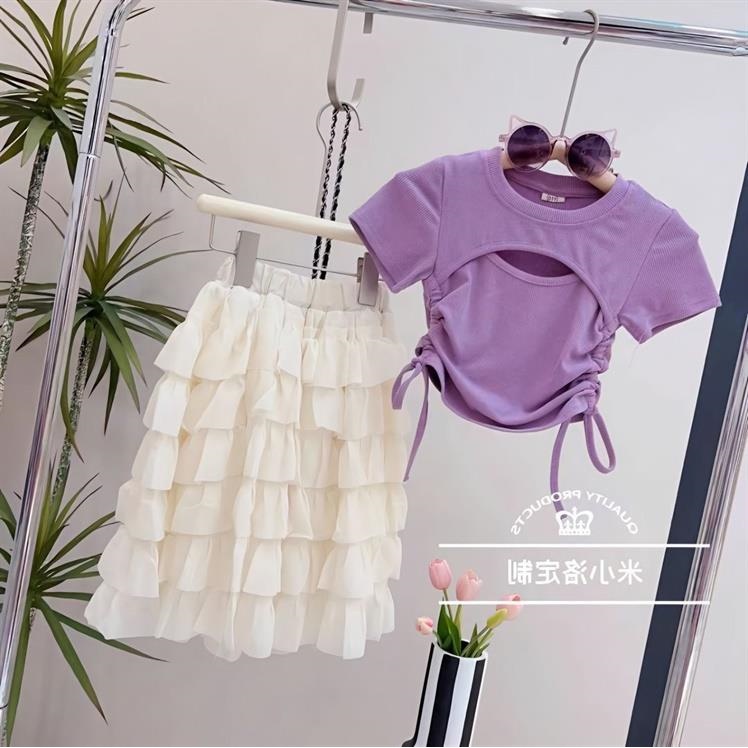 Áo Thun Tay Ngắn Phối Dây Rút Màu Sắc Trơn Phong Cách Hàn Quốc Thời Trang Mùa Hè Xinh Xắn Cho Bé Gái