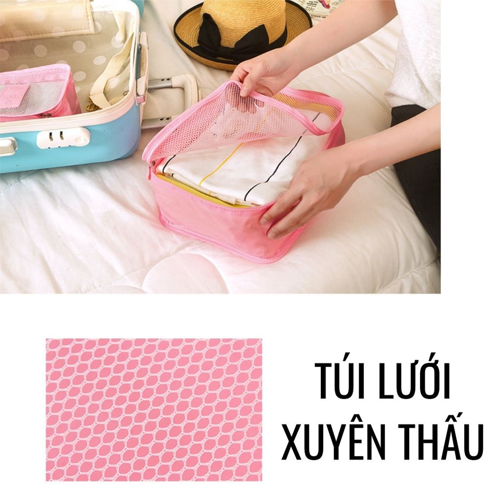 Set 6 túi đựng quần áo đồ lót tất vớ phụ kiện chống thấm nước tiện lợi đem theo đi du lịch, phân chia ngăn nắp