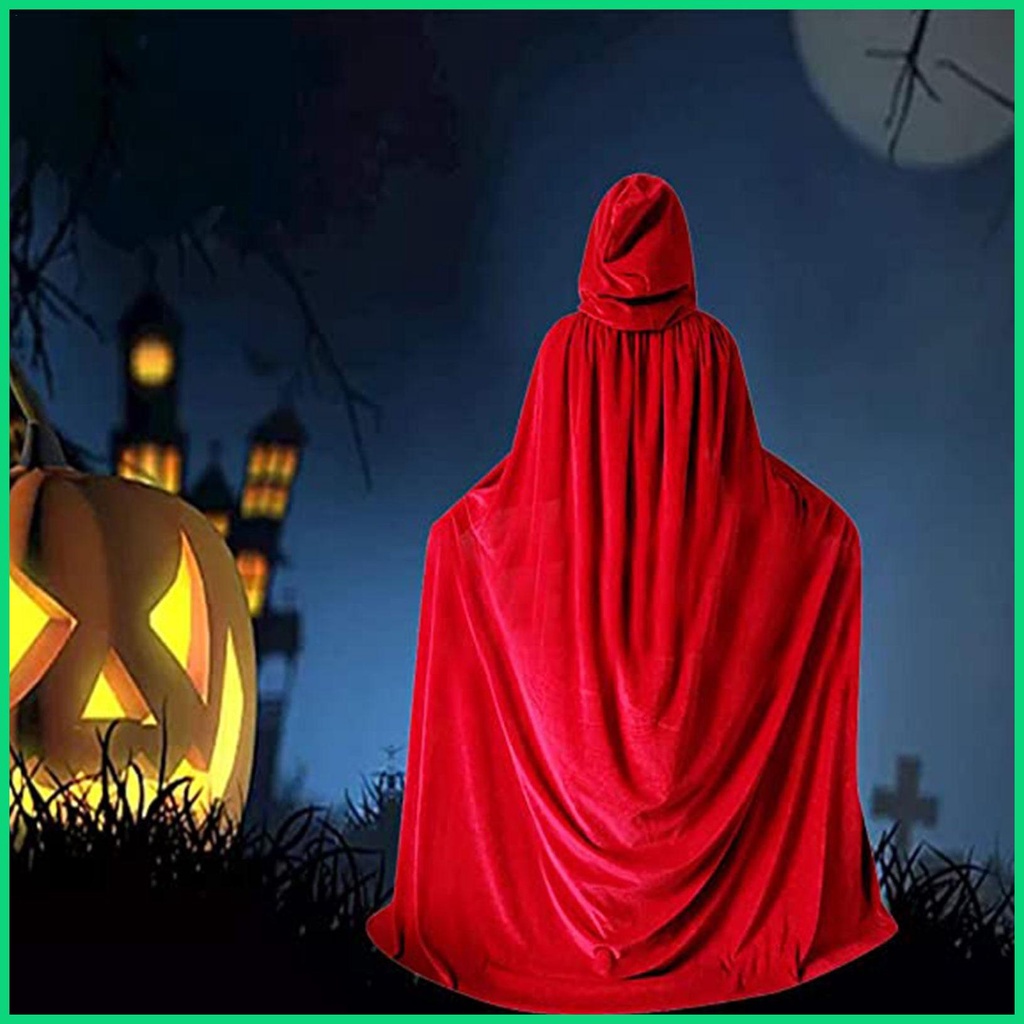 Áo Choàng Nhung Dài Có Mũ Trùm Đầu Hóa Trang Halloween Giáng Sinh