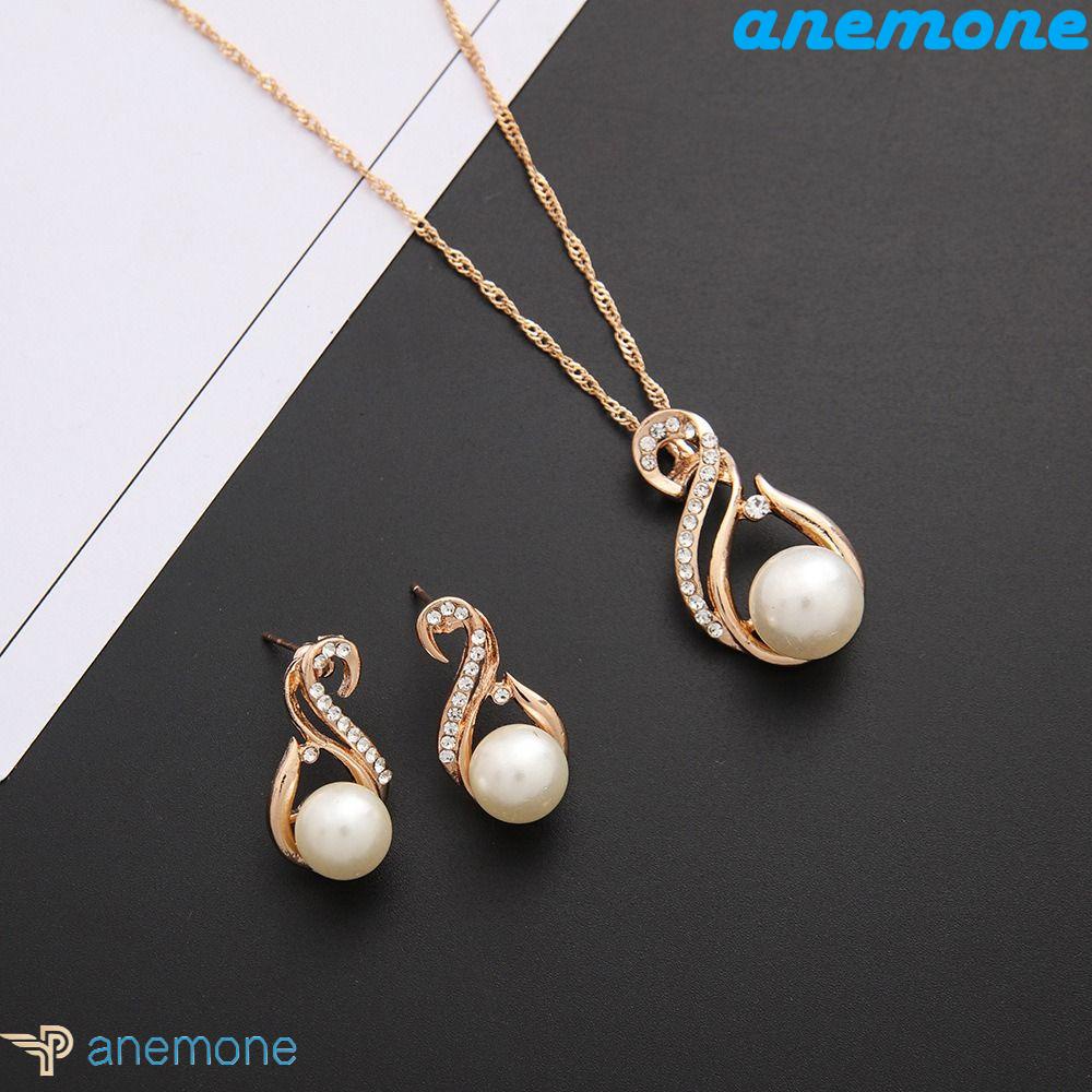 ANEMONE Bộ Khuyên Tai Hợp Kim Dáng Dài Đính Đá Hình Giọt Nước Phong Cách Vintage Lãng Mạn